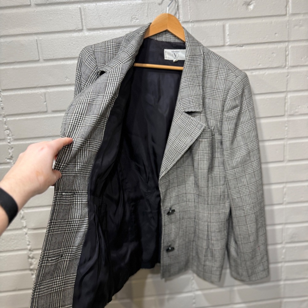 Valentino Miss V Vintage Blazer Glen Plaid Wool Italy Sz 12 Corporate Goth 90s - Picture 9 of 16